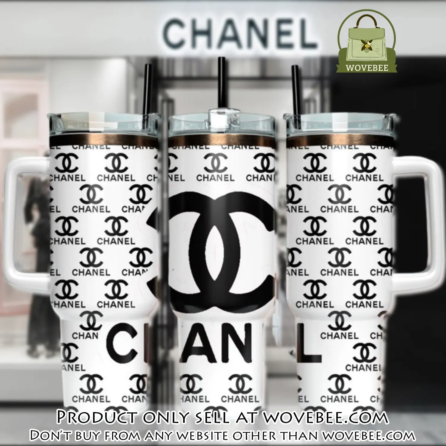 Black chanel logo 40oz stanley tumbler ktb1061 wvb1137095